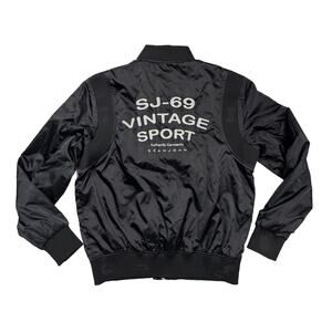 Mens Satin Bomber Jacket Retro Y2k Black Spell out XL Sean John